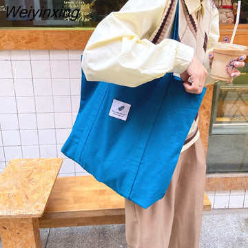 Weiyinxing Art Shopping Bag New Small Fresh Canvas Women's Tote Shoulder Bag Simple Solid Color Buckle Handbags for Women 2023